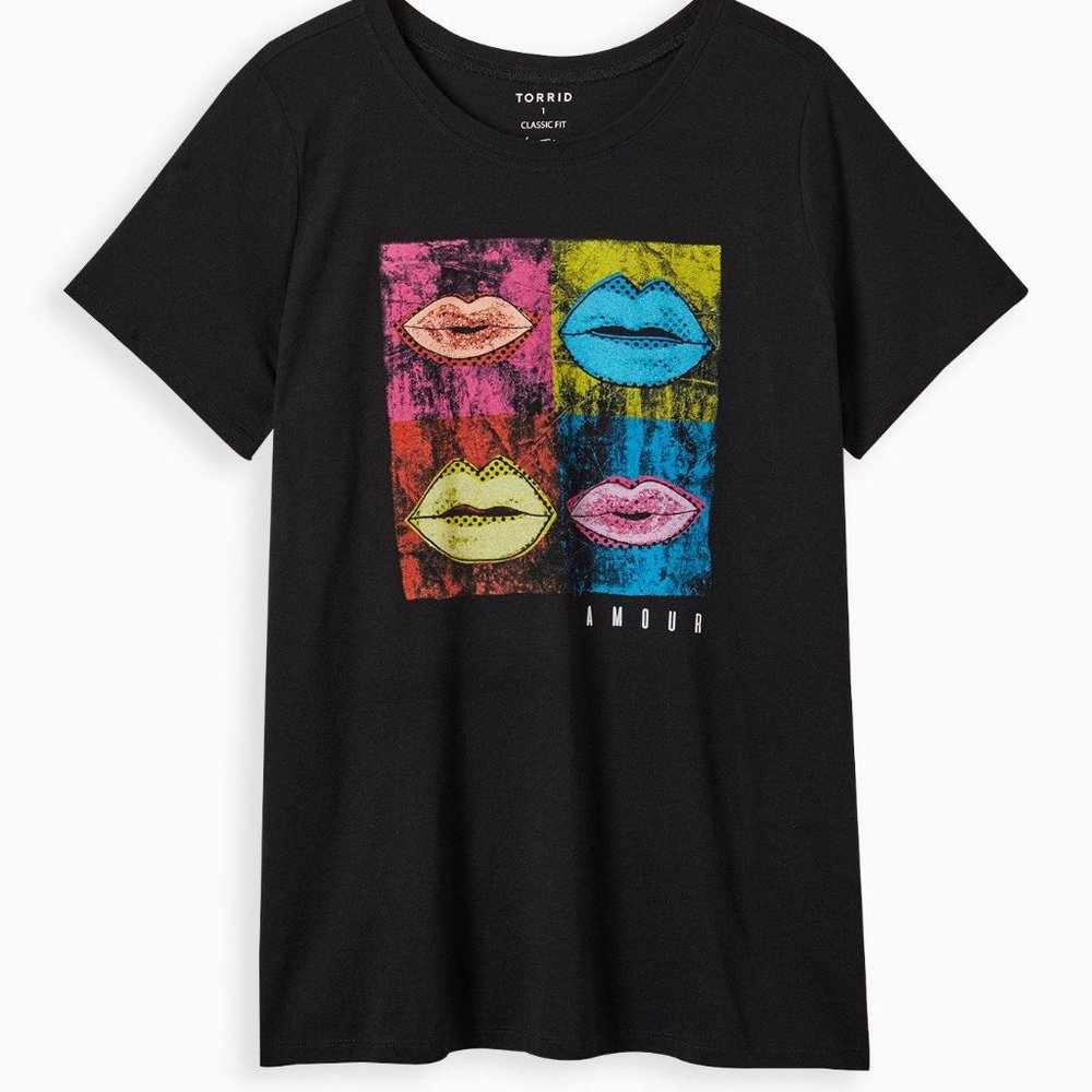 Torrid Everyday Tee - Signature Jersey Pop Art Lips Black